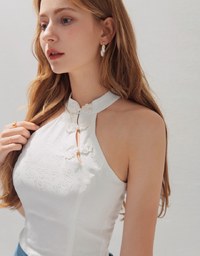 Qipao TOP Embossed Cheongsam Halter Neck Vest Cami Tank Top