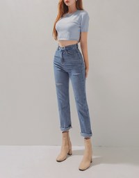 Voguish Ripped Straight-Leg Denim Jeans Pants
