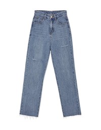 Voguish Ripped Straight-Leg Denim Jeans Pants