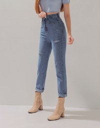 Voguish Ripped Straight-Leg Denim Jeans Pants