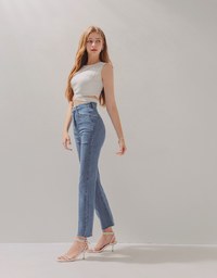Voguish Ripped Straight-Leg Denim Jeans Pants