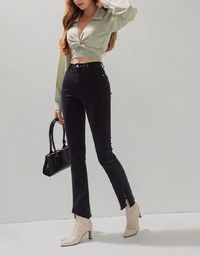 Edgy Chic Side-Slit Slim Fit Denim Jeans Pants