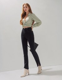 Edgy Chic Side-Slit Slim Fit Denim Jeans Pants