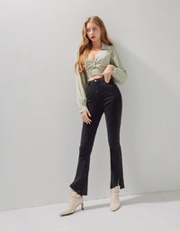 Edgy Chic Side-Slit Slim Fit Denim Jeans Pants
