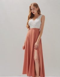 Embroidered Lace Trim Splice Maxi Dress