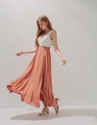 Embroidered Lace Trim Splice Maxi Dress