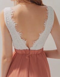 Embroidered Lace Trim Splice Maxi Dress