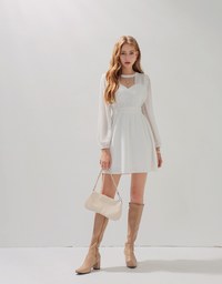 Delicate Lace Trim Splice Sheer Mini Dress