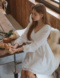 Soigné Feather Trim Buttoned Mini Dress