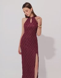 Qipao DRESS Mermaid Fabric Halter Neck Cheongsam Maxi Midi Dress