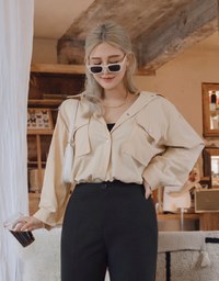 2Way Hype Military-Inspired Tie-Waist Crop Blouse Shirt