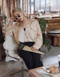 2Way Hype Military-Inspired Tie-Waist Crop Blouse Shirt
