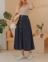 A-Line Buttoned Demin Midi Skirt