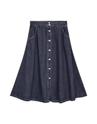 A-Line Buttoned Demin Midi Skirt