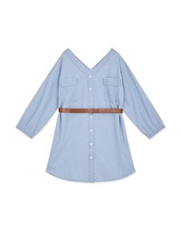 Voguish Buttoned Puffy Denim Jeans Mini Dress(With belt)