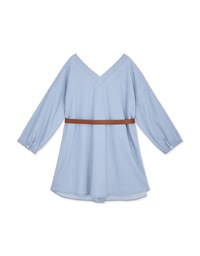 Voguish Buttoned Puffy Denim Jeans Mini Dress(With belt)