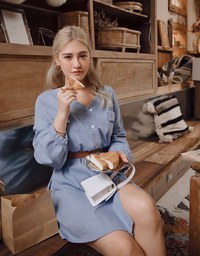 Voguish Buttoned Puffy Denim Jeans Mini Dress(With belt)