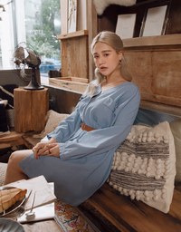 Voguish Buttoned Puffy Denim Jeans Mini Dress(With belt)