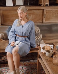 Voguish Buttoned Puffy Denim Jeans Mini Dress(With belt)