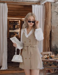 Korean Style Thin Straps Double- Belted Mini Dress