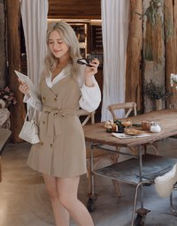 Korean Style Thin Straps Double- Belted Mini Dress