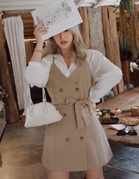 Korean Style Thin Straps Double- Belted Mini Dress
