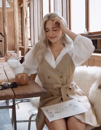 Korean Style Thin Straps Double- Belted Mini Dress