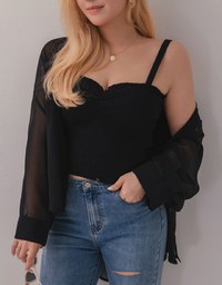 Smocked Cami Top & Semi-Sheer Blouse Shirt Set Wear