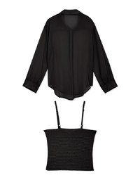 Smocked Cami Top & Semi-Sheer Blouse Shirt Set Wear