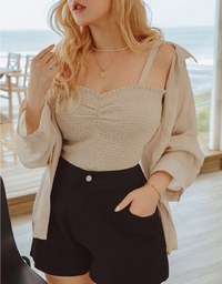 Smocked Cami Top & Semi-Sheer Blouse Shirt Set Wear