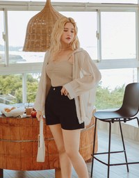 Smocked Cami Top & Semi-Sheer Blouse Shirt Set Wear