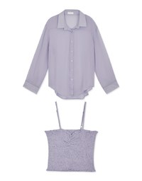 Smocked Cami Top & Semi-Sheer Blouse Shirt Set Wear
