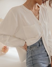 Textured Anti-Wrinkle Iron Free Collarless Blouse Shirt