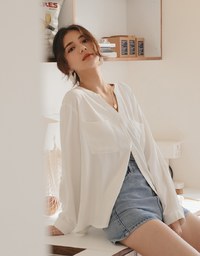 Textured Anti-Wrinkle Iron Free Collarless Blouse Shirt
