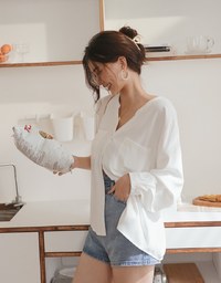 Textured Anti-Wrinkle Iron Free Collarless Blouse Shirt