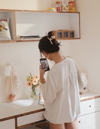 Textured Anti-Wrinkle Iron Free Collarless Blouse Shirt