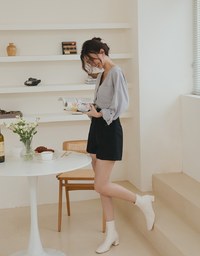 Textured Anti-Wrinkle Iron Free Collarless Blouse Shirt