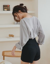 Textured Anti-Wrinkle Iron Free Collarless Blouse Shirt