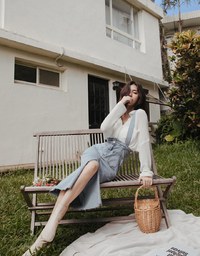 2Way High Waisted Slit Denim Jeans Pencil Skirt