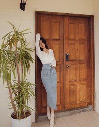 2Way High Waisted Slit Denim Jeans Pencil Skirt