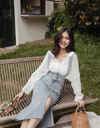 2Way High Waisted Slit Denim Jeans Pencil Skirt