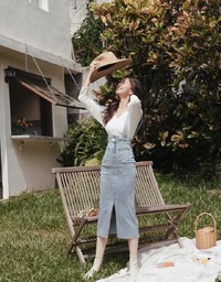 2Way High Waisted Slit Denim Jeans Pencil Skirt