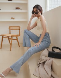 Understated Elegant Frayed Denim Jeans Flare Pants