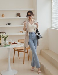 Understated Elegant Frayed Denim Jeans Flare Pants