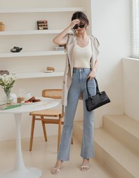 Understated Elegant Frayed Denim Jeans Flare Pants