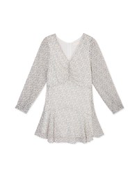 Dainty Printed Front-Ruched Ruffle Mini Dress (With Detechable Shoulder Pads)