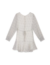 Dainty Printed Front-Ruched Ruffle Mini Dress (With Detechable Shoulder Pads)