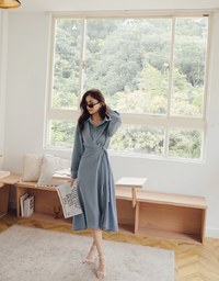 Soigné Dual-Loop Belted Midi Shirt Dress