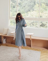 Soigné Dual-Loop Belted Midi Shirt Dress