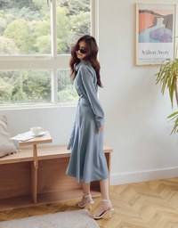 Soigné Dual-Loop Belted Midi Shirt Dress